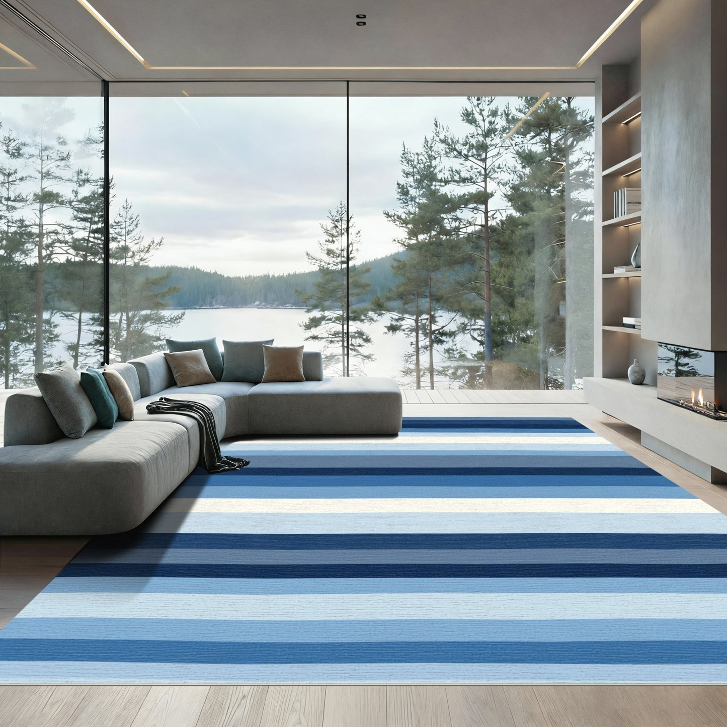 Azure Gradient Horizontal Stripe Rug