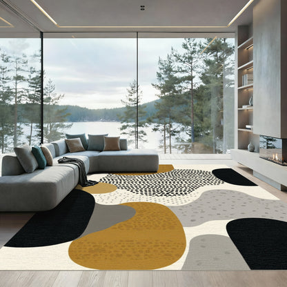 Modern Ochre Black Abstract Organic Rug