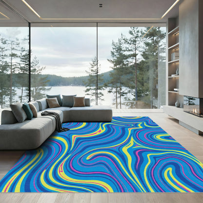 Vibrant Swirl Blue Yellow Pink Rug