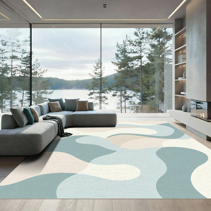 Abstract Teal Cream Swirl Landscape Rug