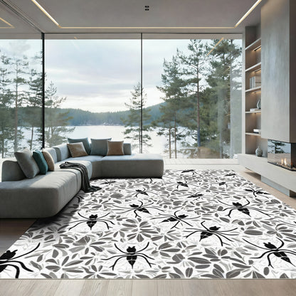 Black Spider Silhouette Floral Pattern Rug