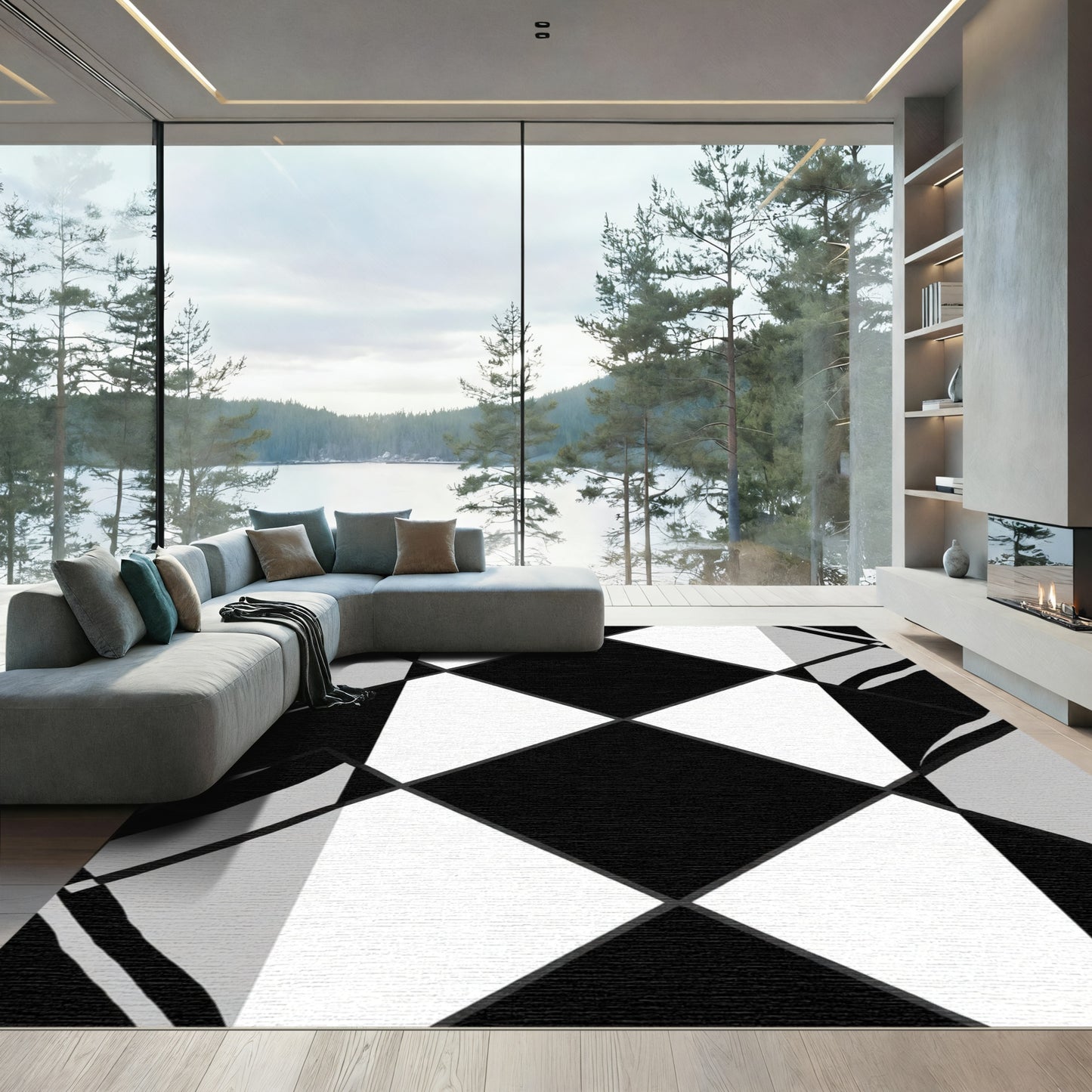 Monochromatic Geometric Diamond Grid Rug