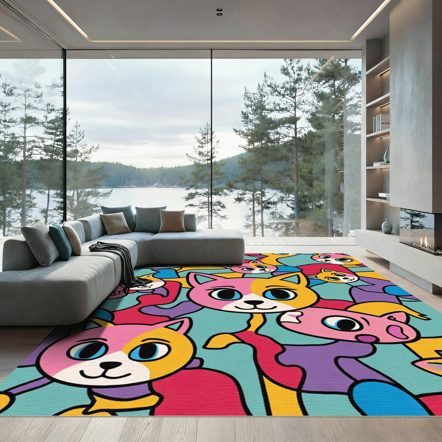 Cartoon Cat Collage Colorful Vibrant Rug