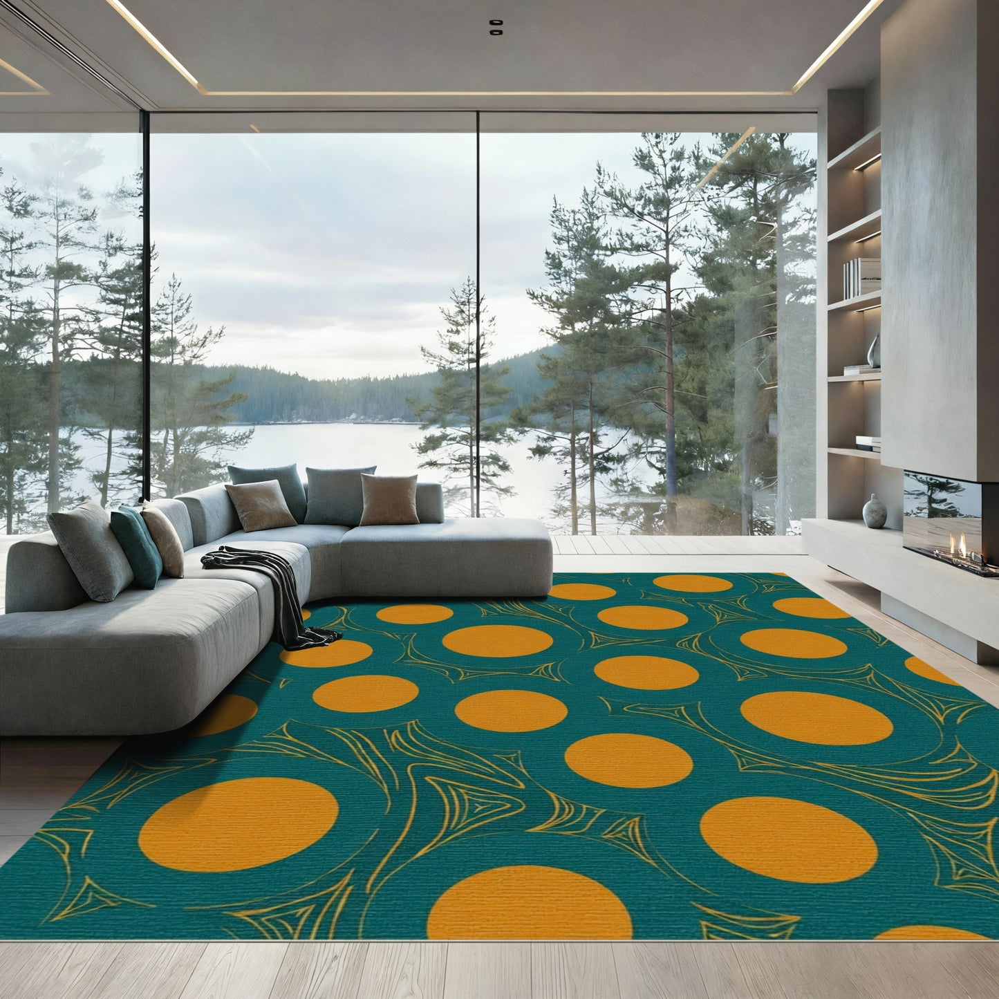 Teal Orange Polka Dot Swirl Rug