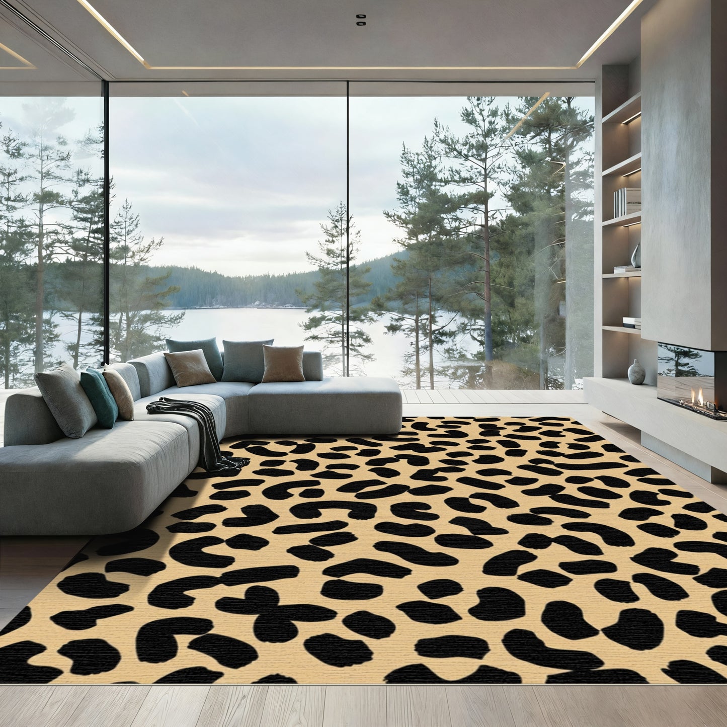 Bold Black Leopard Spots Khaki Rug