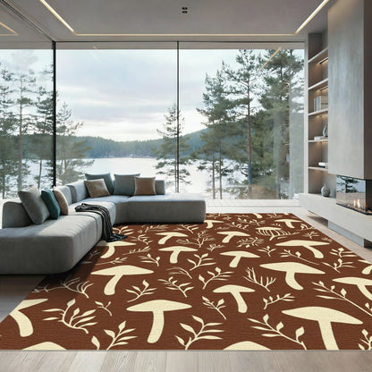 Brown Cream Mushroom Folk Art Rug