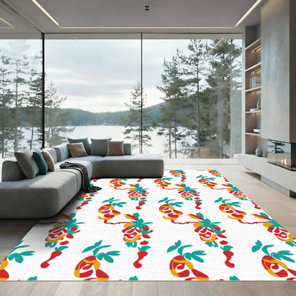 Bright Red Yellow Teal Floral Garland Rug