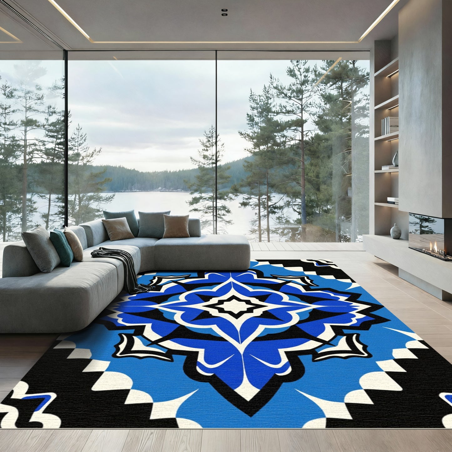 Bold Cobalt Blue Geometric Star Rug