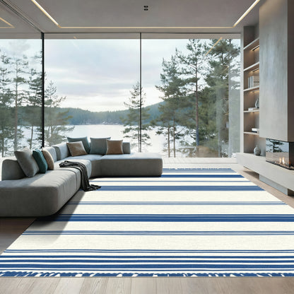 Classic Blue White Horizontal Stripe Rug