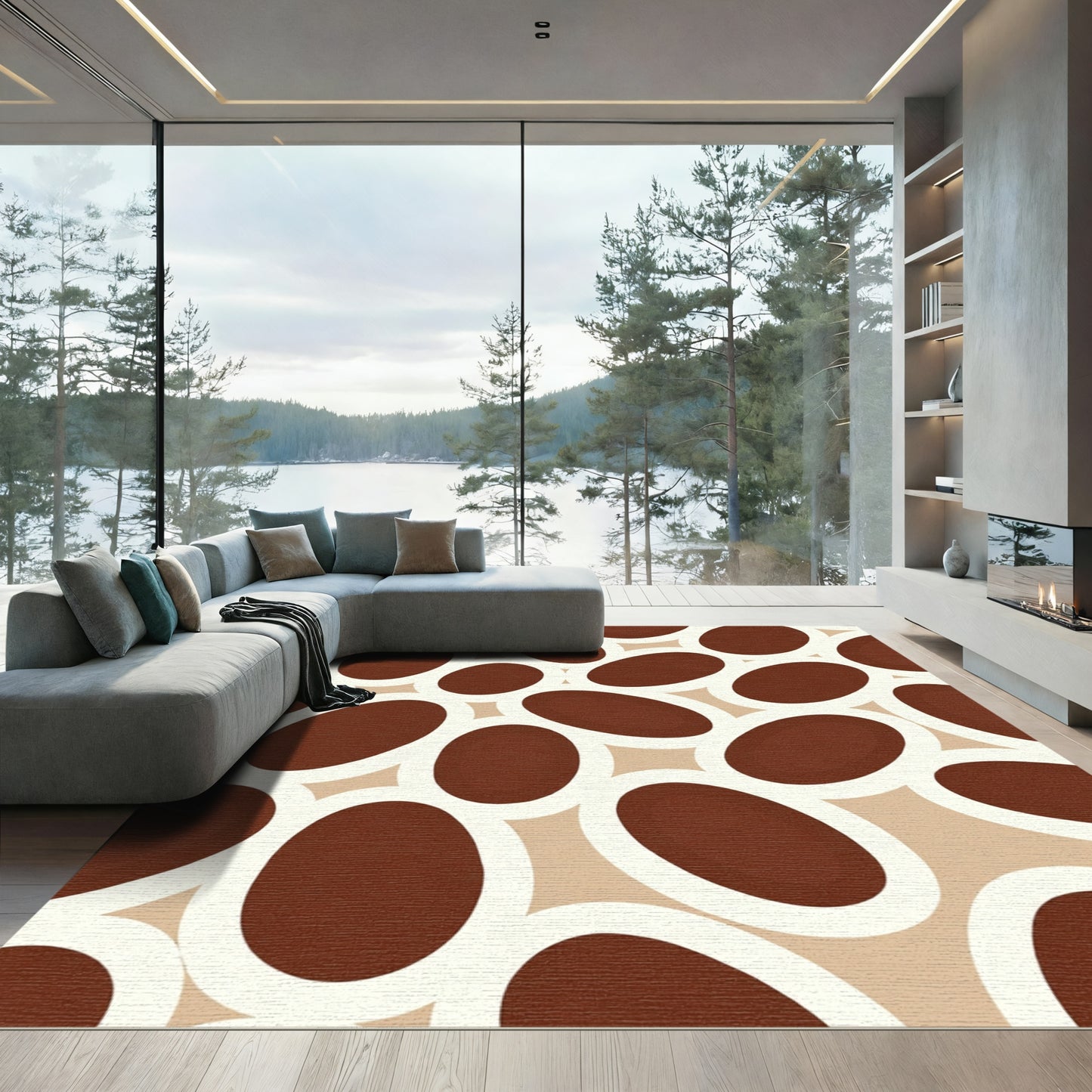 Brown Oval Cluster Arrangement Rug