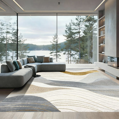 Gold Gray Wavy Abstract Rug