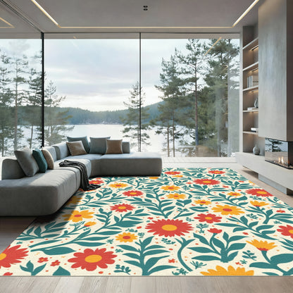 Crimson Yellow Floral Leafy Medley Rug