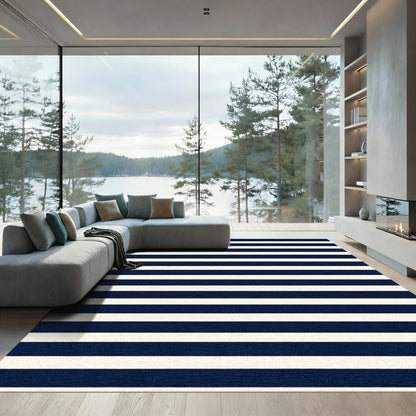 Navy Cream Horizontal Stripe Rug
