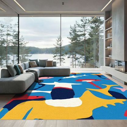 Playful Blue Aquatic Fish Assortment Rug