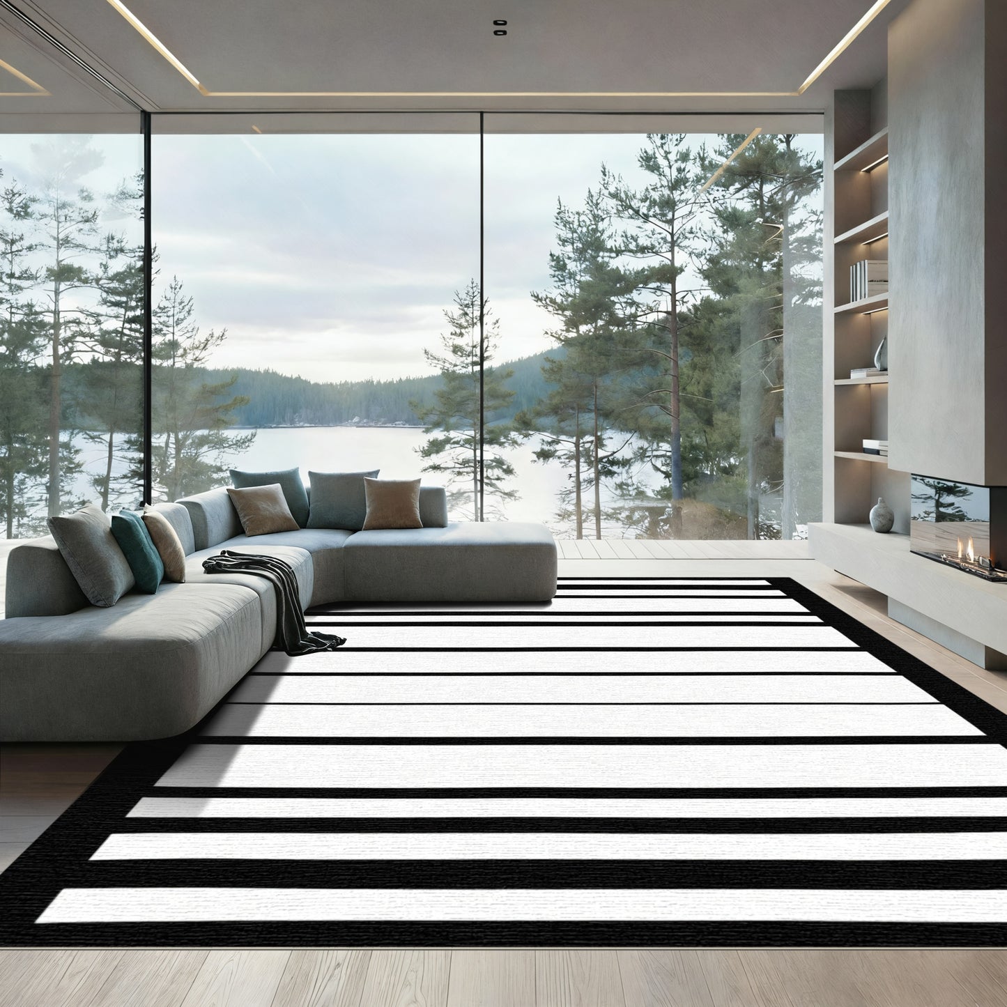 Bold Black and White Horizontal Stripes Rug