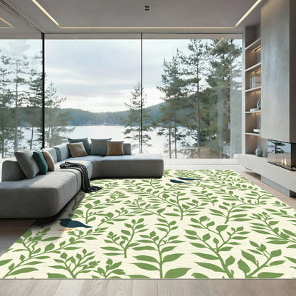Green Foliage With Birds Rug