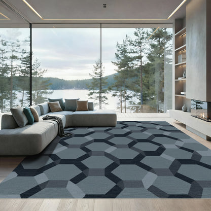 Deep Gray 3D Hexagon Weave Rug