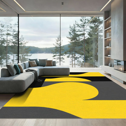 Bold Yellow Black Abstract Curves Rug