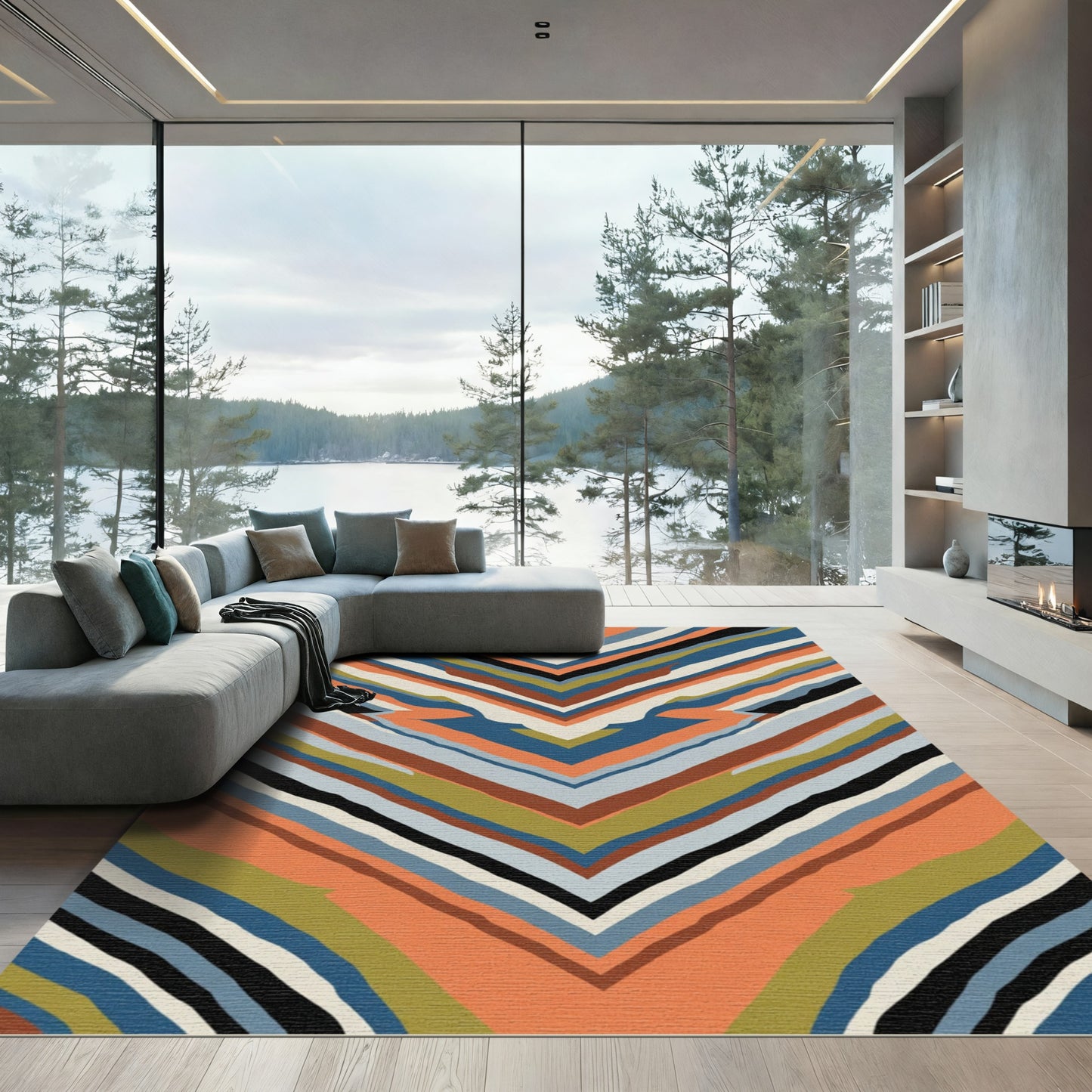 Warm Toned Chevron Stripe Accent Rug