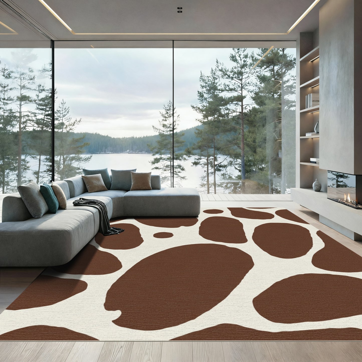 Brown Cream Animal Spots Rug
