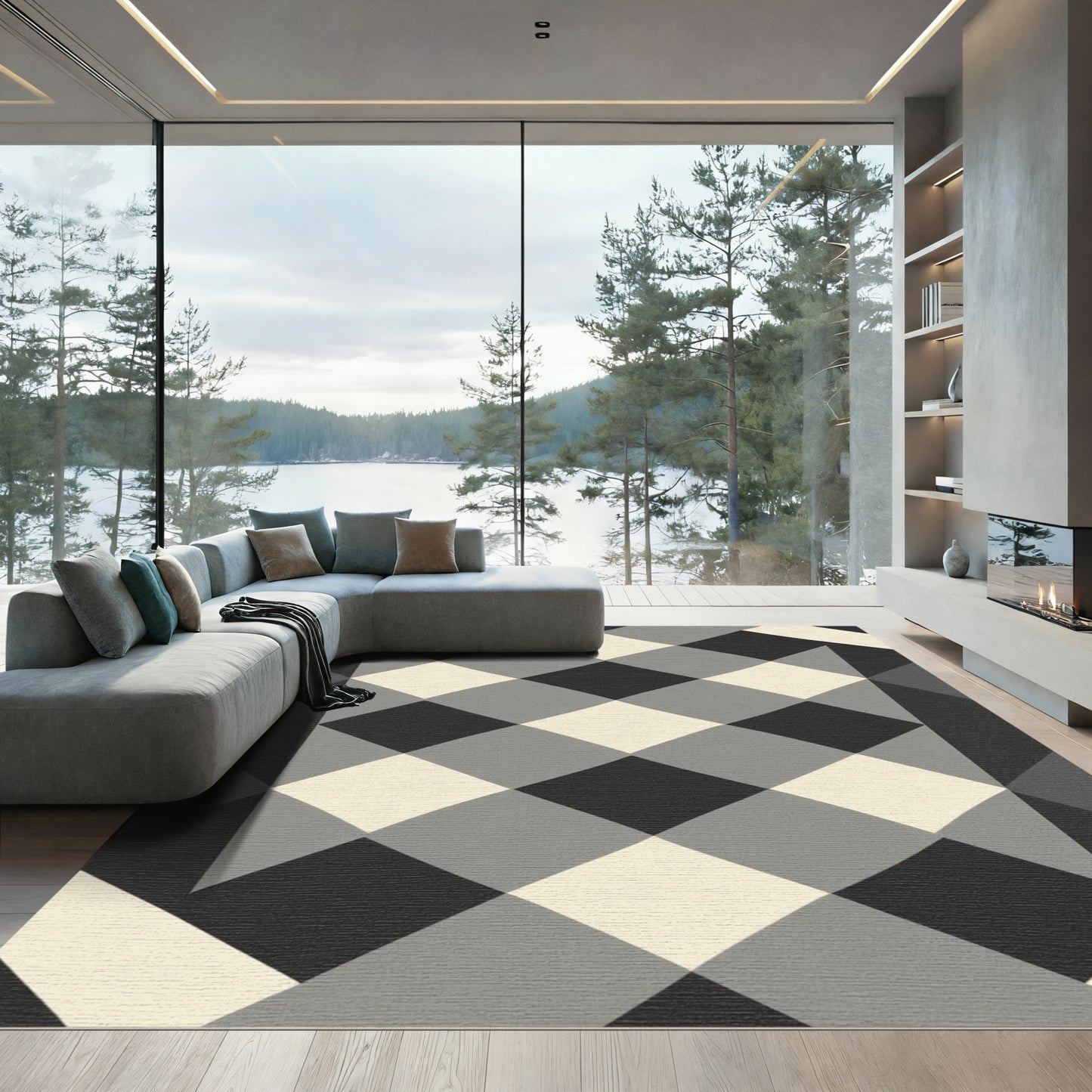 Diamond Checkerboard Geometric Rug
