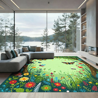 Whimsical Forest Butterflies Bees Flowers Rug