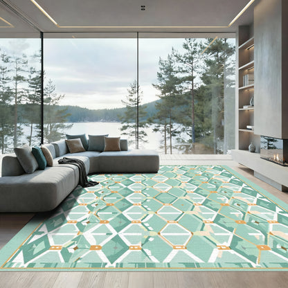 Aqua Geometric Diamond Net Rug