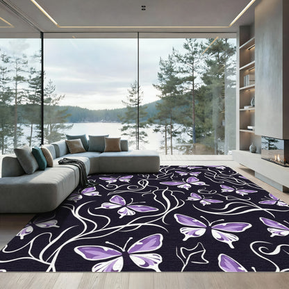 Whimsical Purple Butterfly Floral Rug