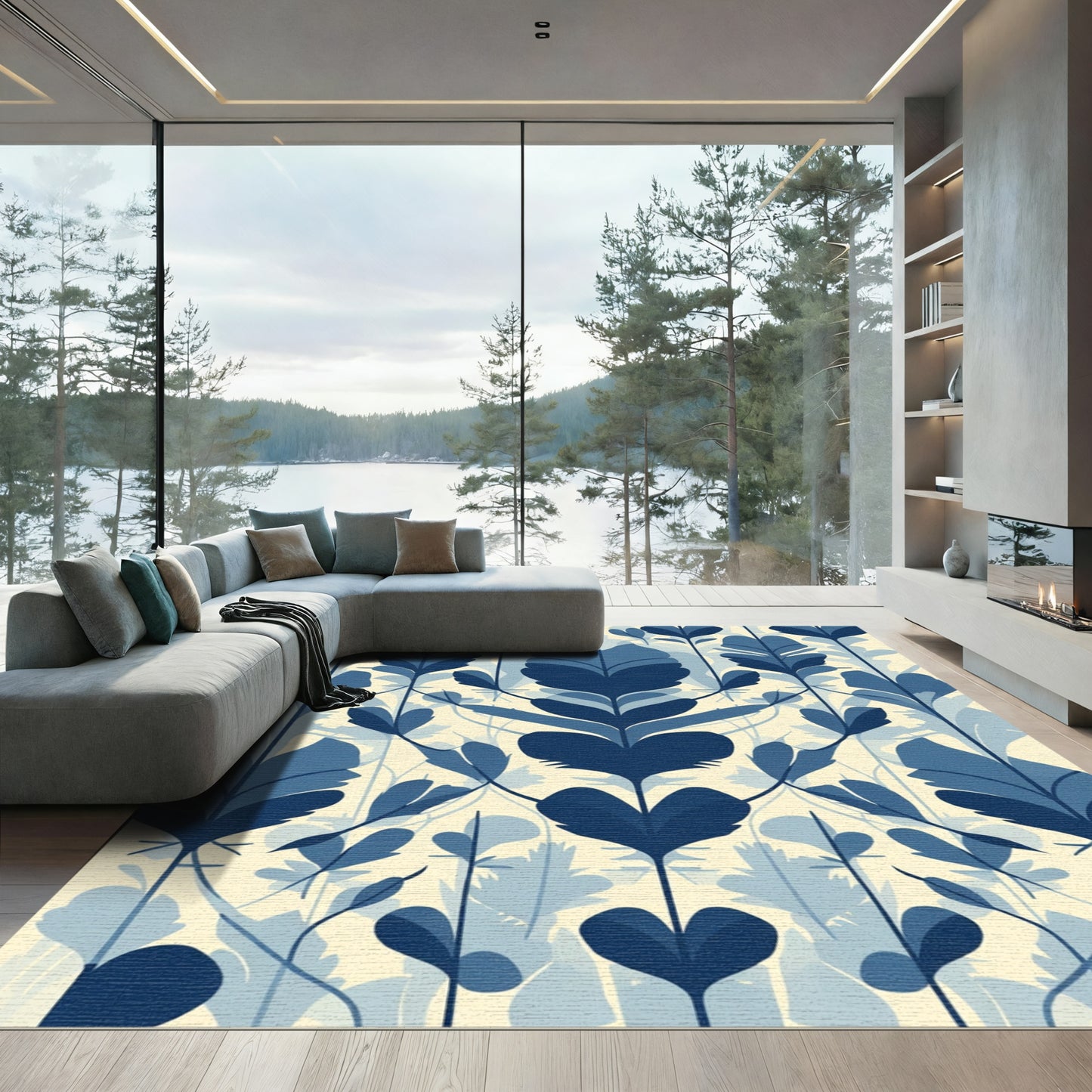 Blue Forest Botanical Silhouette Rug