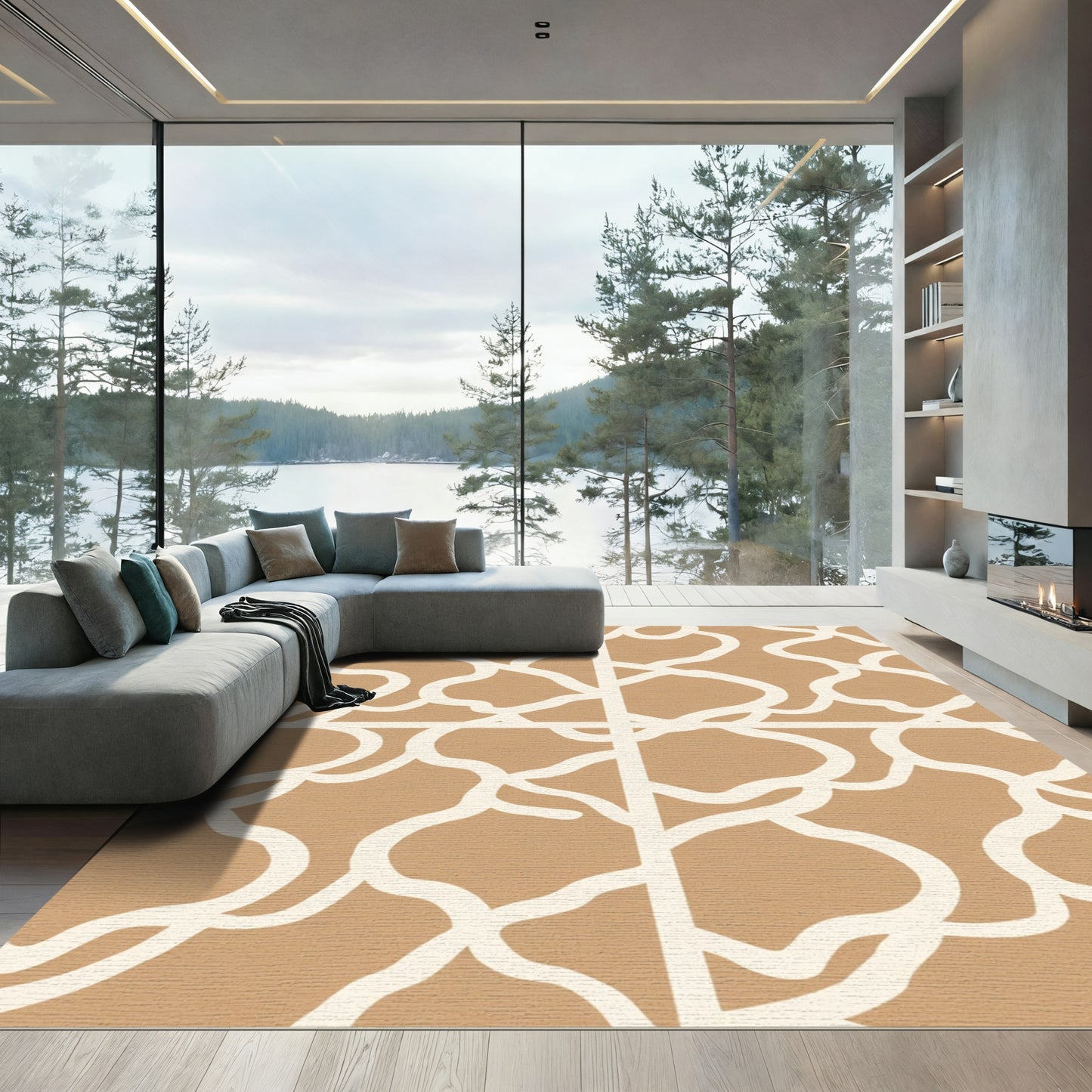 Tan Cream Bold Organic Flow Rug