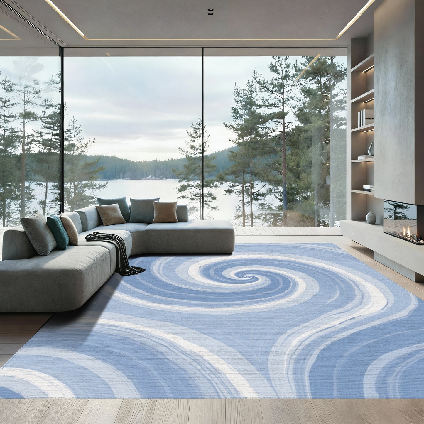 Hypnotic Blue Swirling Spirals Rug