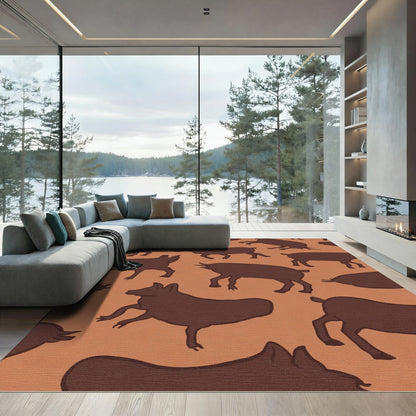 Folk Art Brown Goats Silhouette Rug