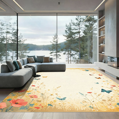 Whimsical Golden Butterfly Garden Rug