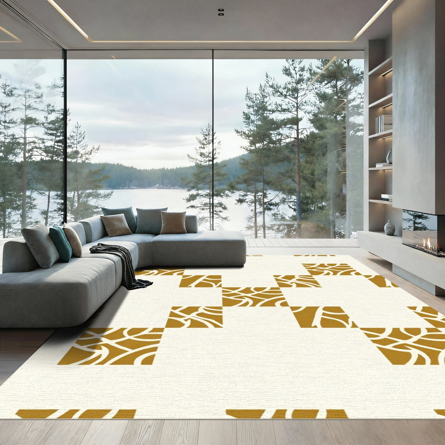 Golden Squares Organic Intertwine Rug