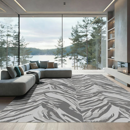 Monochromatic Gray Abstract Zebra Stripe Rug
