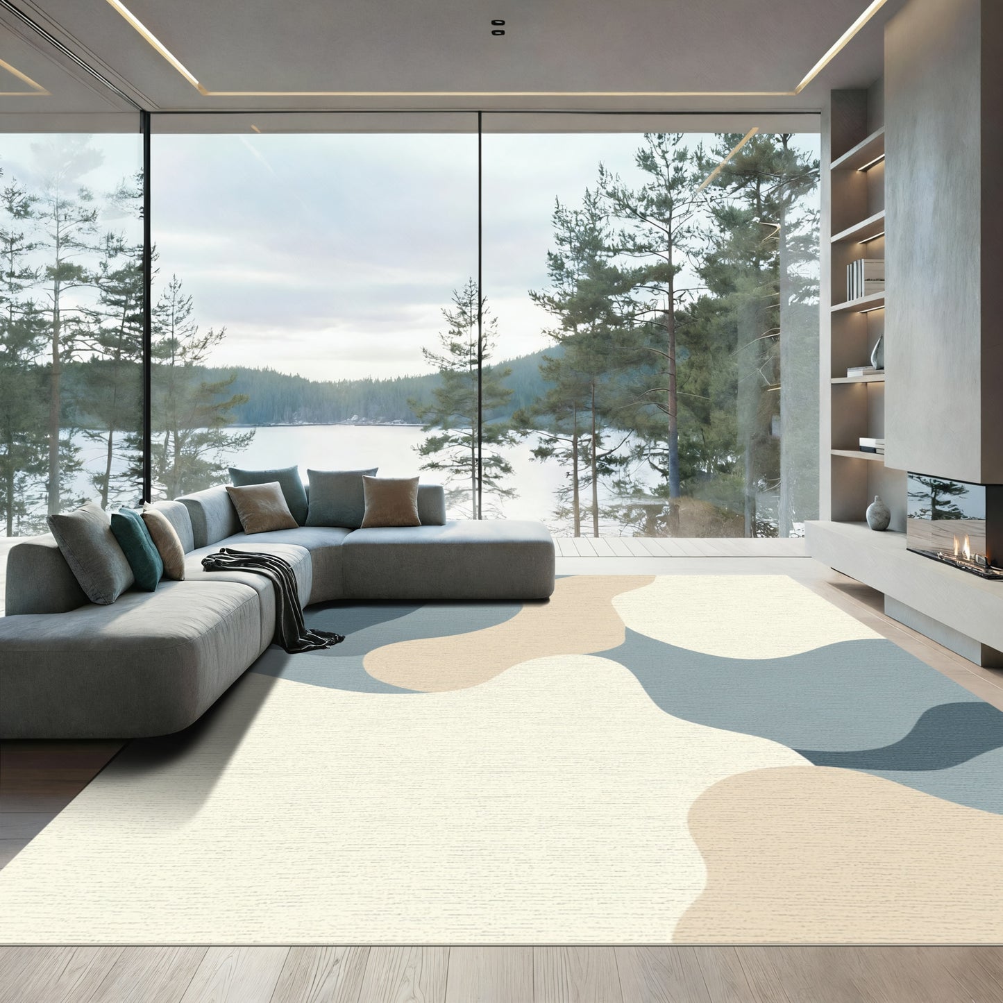 Neutral Abstract Organic Flow Rug