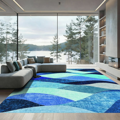 Indigo Teal Layered Waves Rug