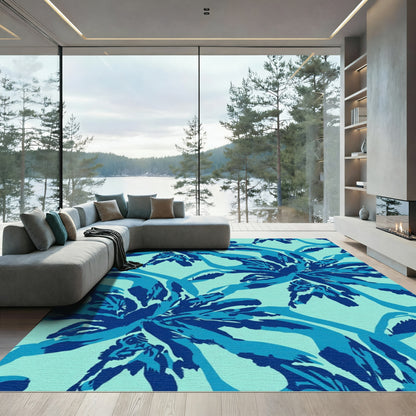 Bold Blue Abstract Floral Swirl Rug