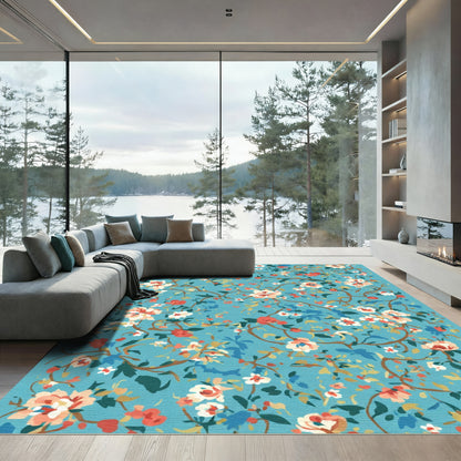 Coral Blush Peony Vine Blossom Rug