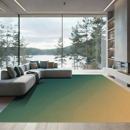 Teal And Ochre Gradient Waves Rug