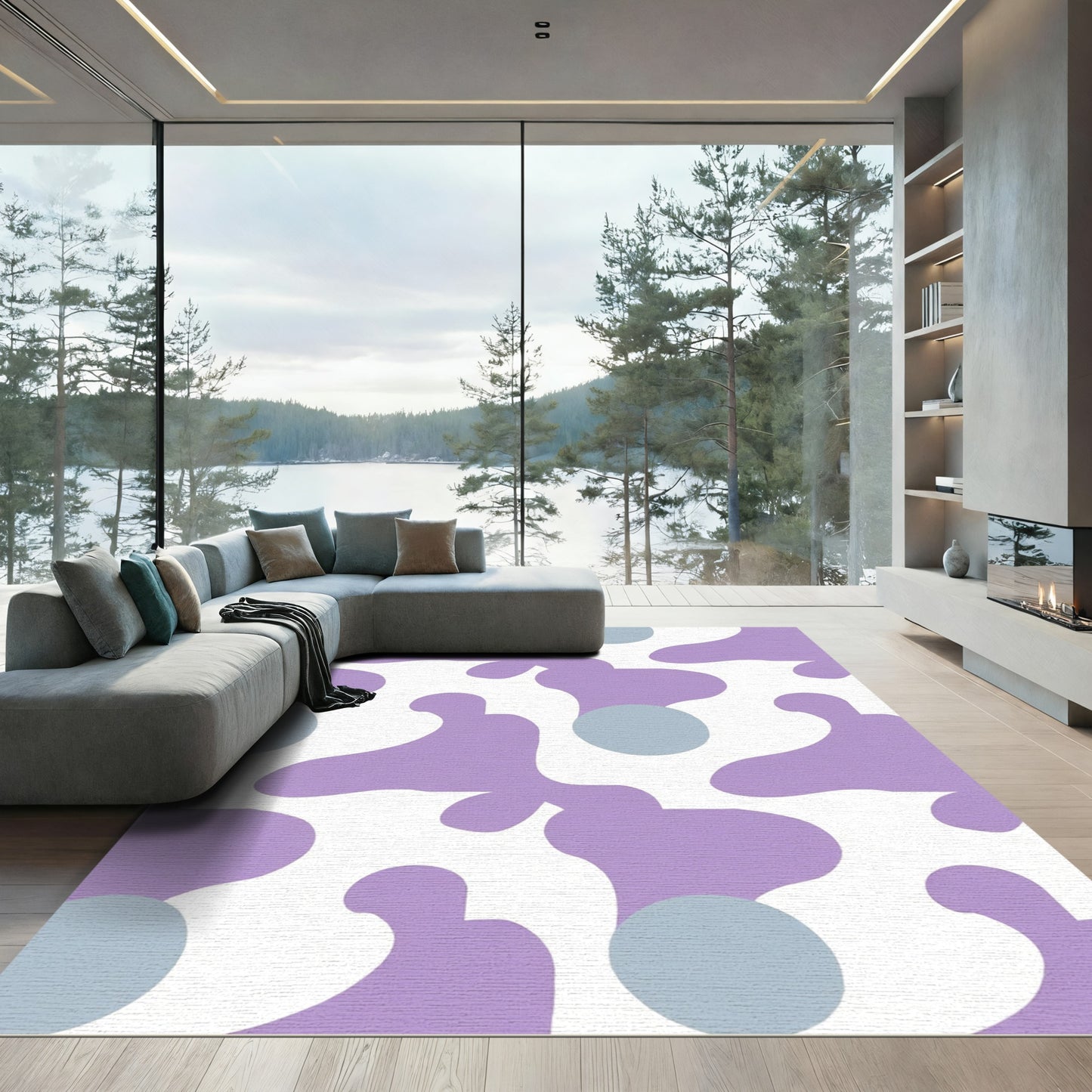 Lavender and Blue Abstract Organic Forms Rug