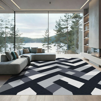 Dark Grey Interlocking Geometric Lines Rug