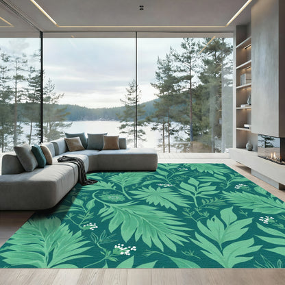 Emerald Green Tropical Botanical Arrangement Rug