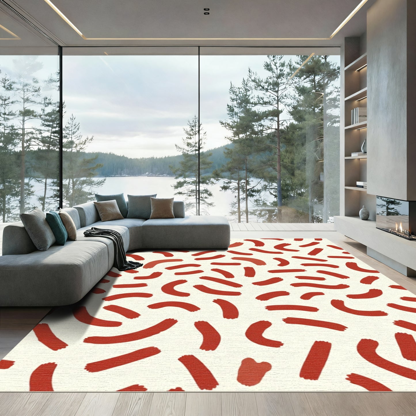 Red Brushstroke Scatter Rug