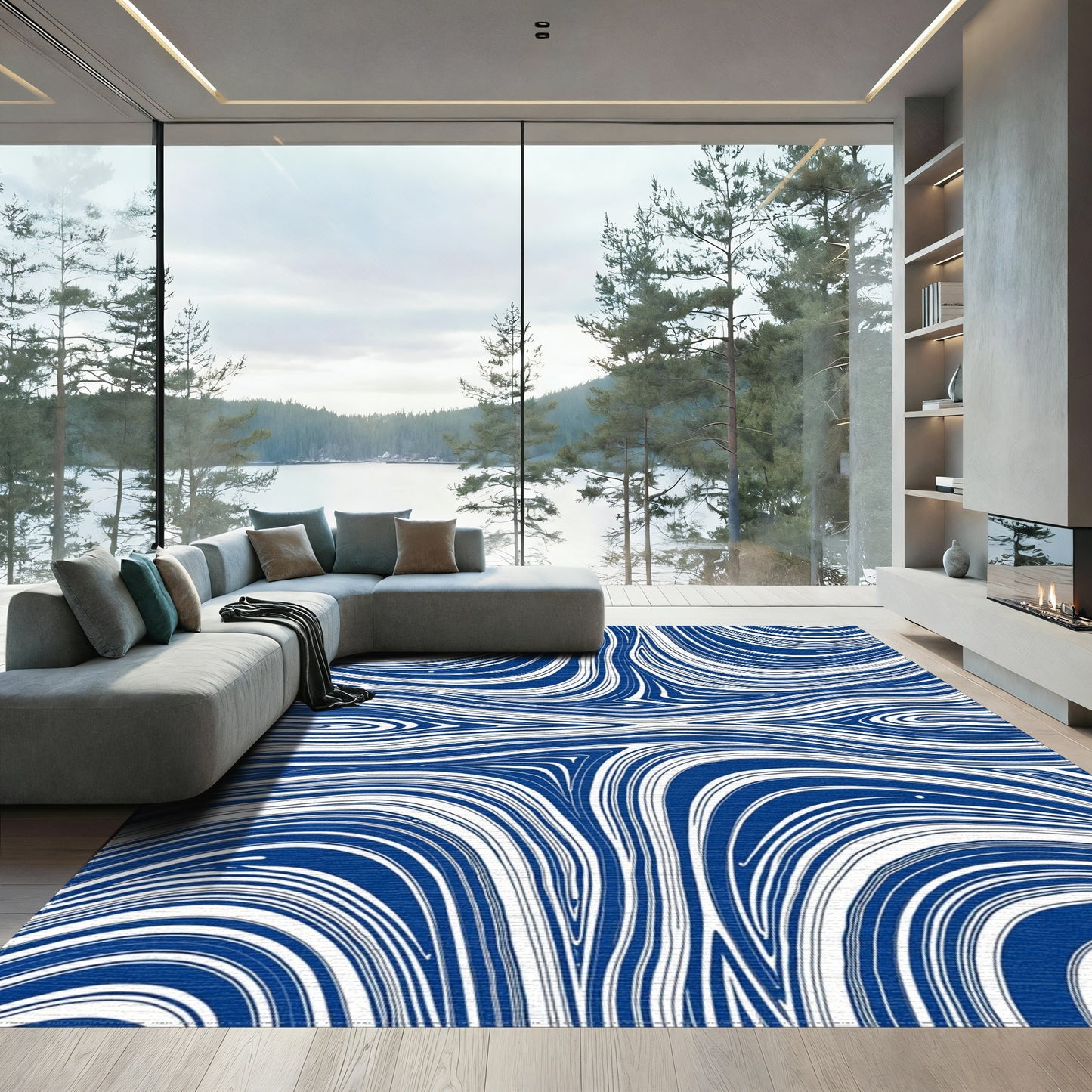 Navy Blue Wavy Swirl Rug