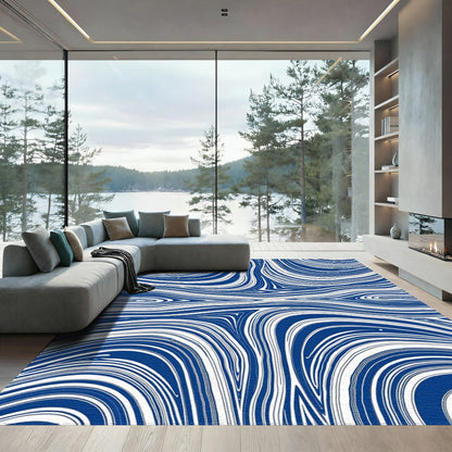 Navy Blue Wavy Swirl Rug