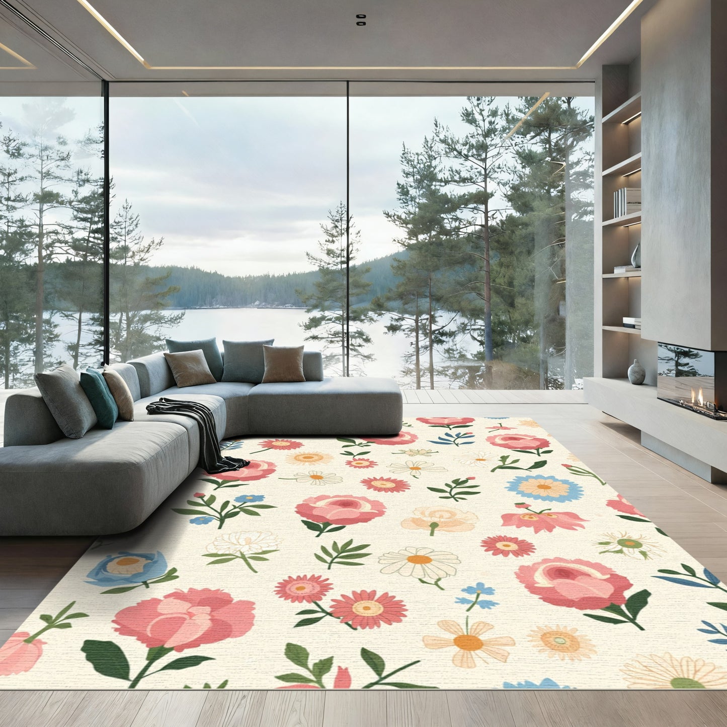 Pink Rose Floral Scatter Rug