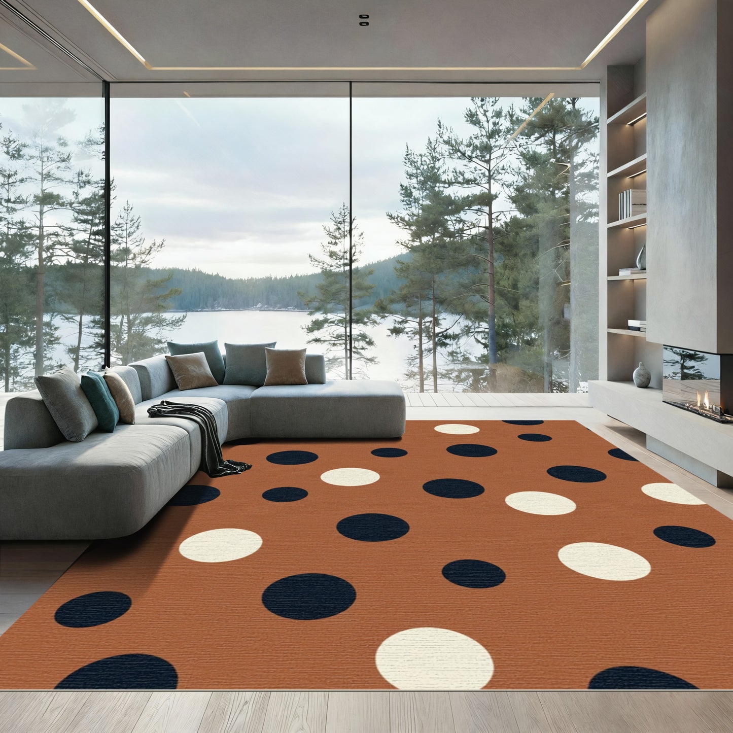 Brown Cream Black Polka Dot Circles Rug