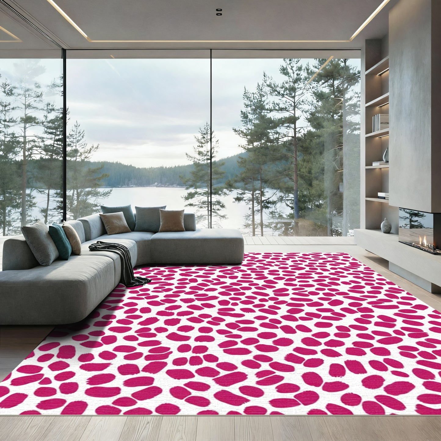 Vibrant Magenta Irregular Spots Rug