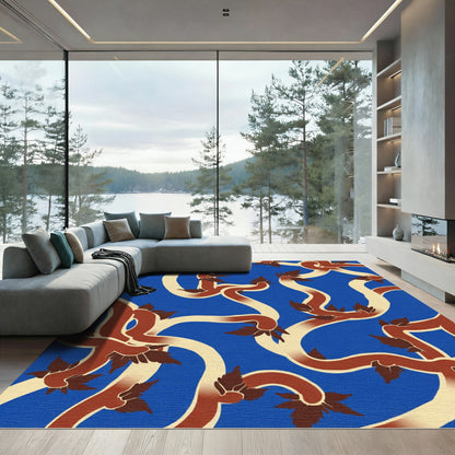 Crimson Cream Vine Leaf Pattern Rug